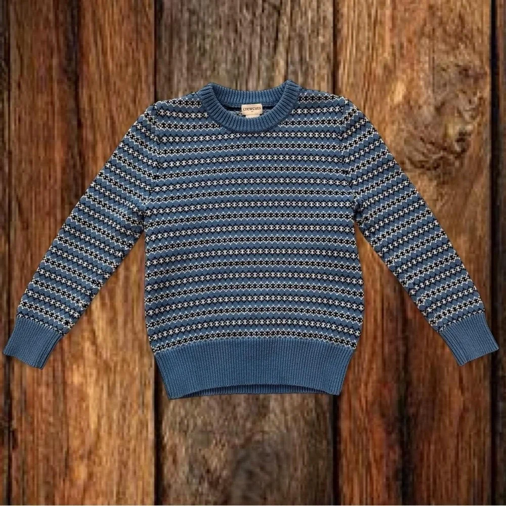 J.Crew Crewcuts Boys Fair Isle Sweater Blue Nordic 100% Cotton Size XS 4-5